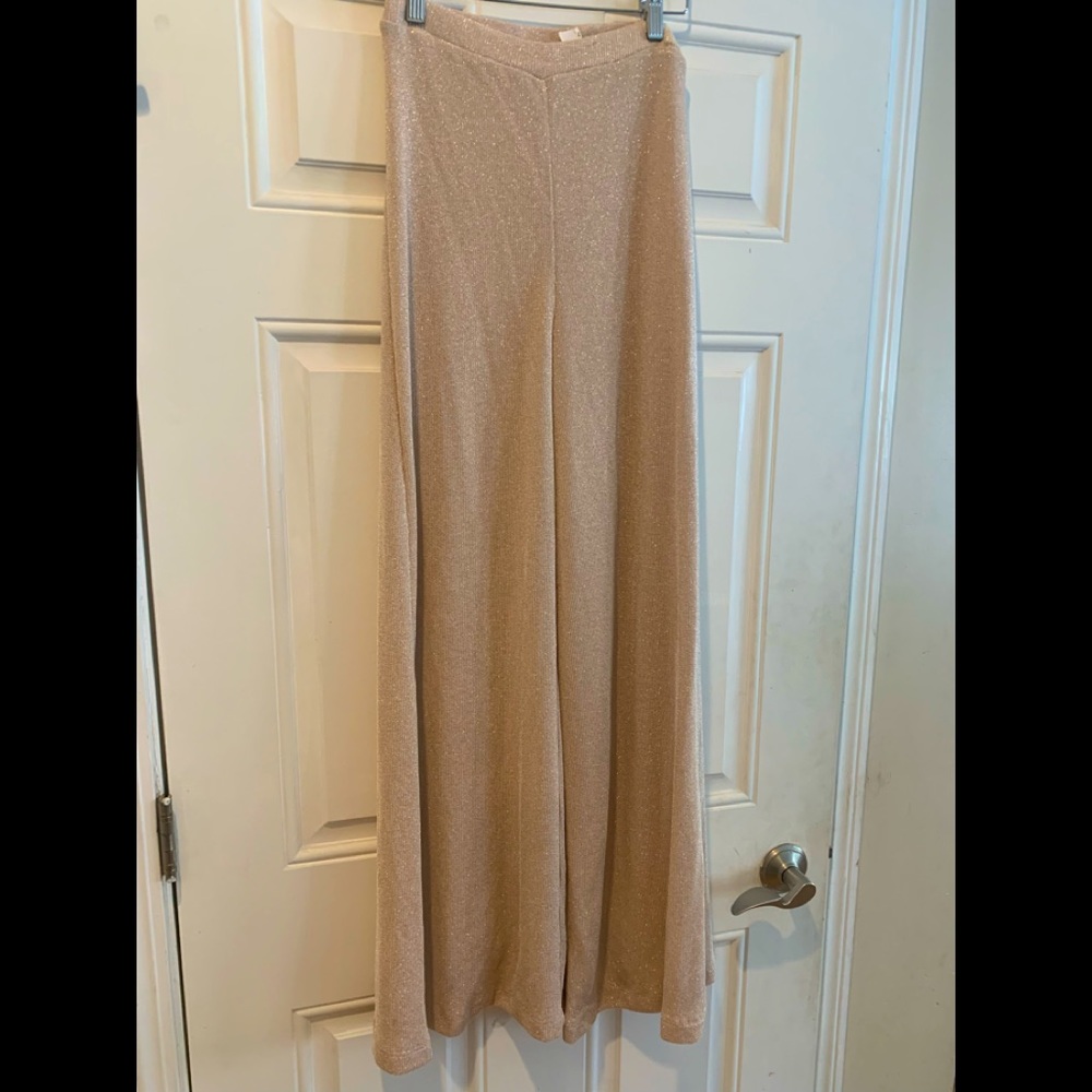 Anthropologie Feather Bone Cream/Gold Sparkle Pants Size M